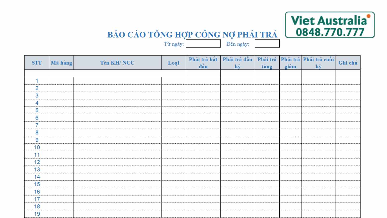 Sổ theo dõi công nợ phải trả khách hàng