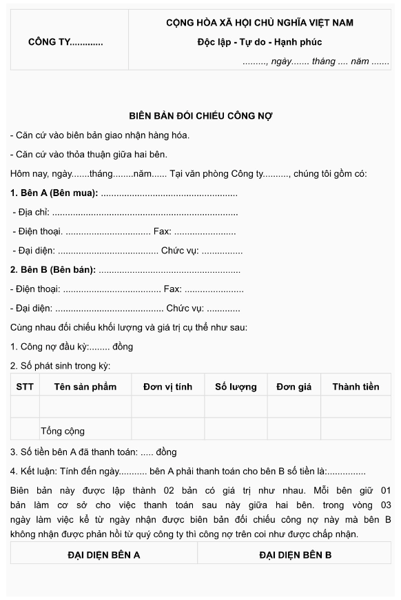 Biên Bản Đối Chiếu Công Nợ Là Gì?